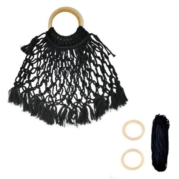 Paris Prix Kit Macramé Tote Bag Filet 30cm Noir 1