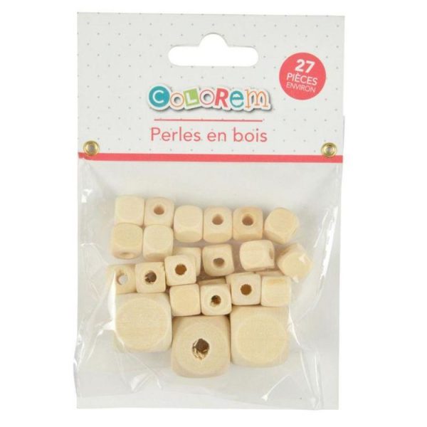 Paris Prix Lot De 27 Perles En Bois Cube 1-2cm Naturel 3