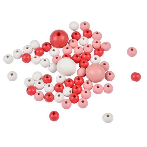 Paris Prix Lot De 63 Perles Rondes Bois 1-2cm Corail & Blanc 1