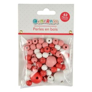 Paris Prix Lot De 63 Perles Rondes Bois 1-2cm Corail & Blanc 6