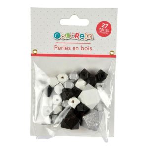 Paris Prix Lot De 27 Perles En Bois Diamant 1-2cm Argent & Noir 6