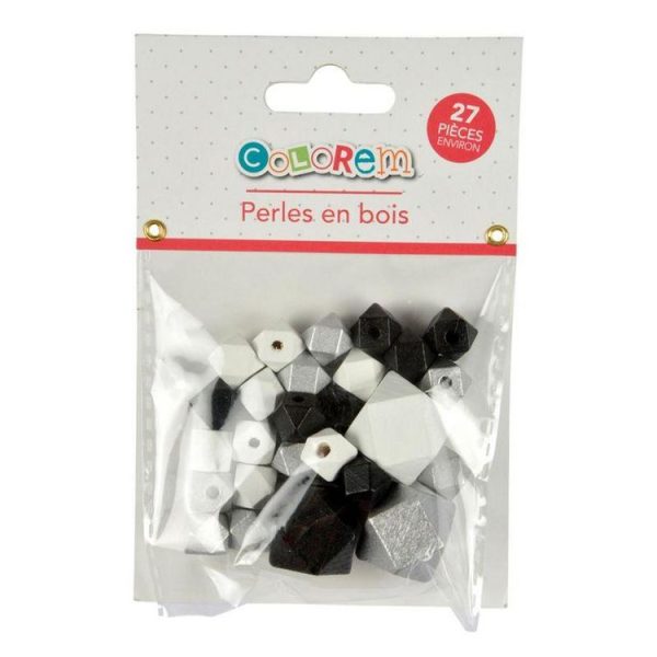 Paris Prix Lot De 27 Perles En Bois Diamant 1-2cm Argent & Noir 3