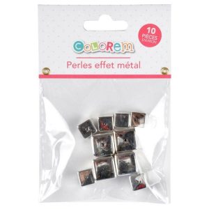 Paris Prix Lot De 10 Perles Cube Effet Métal 1-1,5cm Argent 6