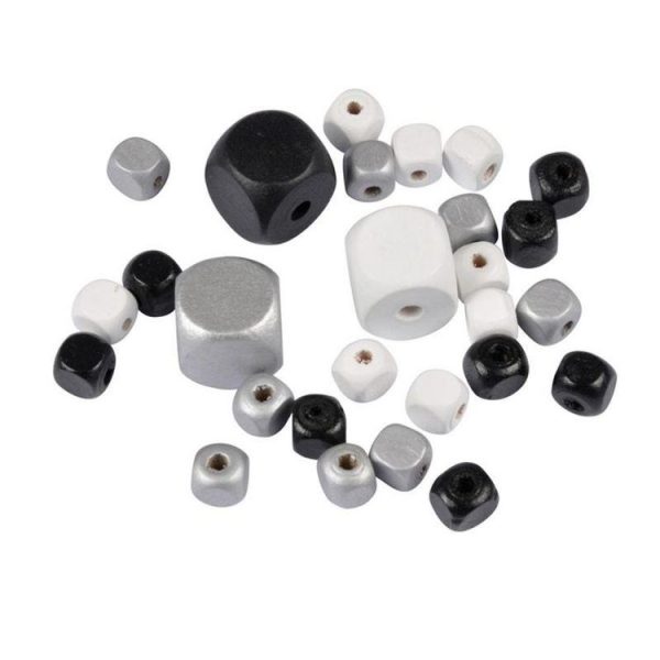 Paris Prix Lot De 27 Perles En Bois Cube 1-2cm Argent & Noir 1