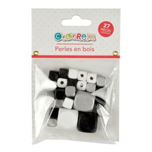 Paris Prix Lot De 27 Perles En Bois Cube 1-2cm Argent & Noir 6