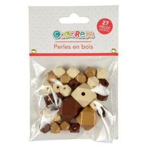 Paris Prix Lot De 27 Perles En Bois Diamant 1-2cm Beige & Or 6