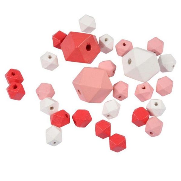 Paris Prix Lot De 27 Perles En Bois Diamant 1-2cm Corail & Blanc 1