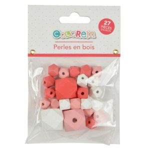 Paris Prix Lot De 27 Perles En Bois Diamant 1-2cm Corail & Blanc 6