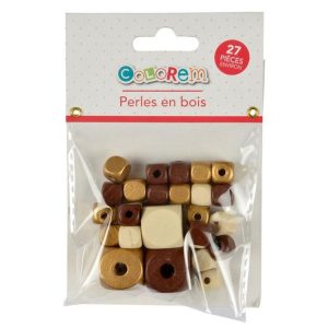 Paris Prix Lot De 27 Perles En Bois Cube 1-2cm Beige & Or 6