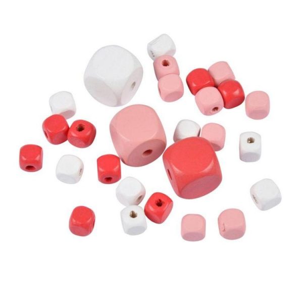 Paris Prix Lot De 27 Perles En Bois Cube 1-2cm Corail & Blanc 1