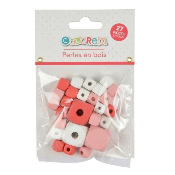 Paris Prix Lot De 27 Perles En Bois Cube 1-2cm Corail & Blanc 3