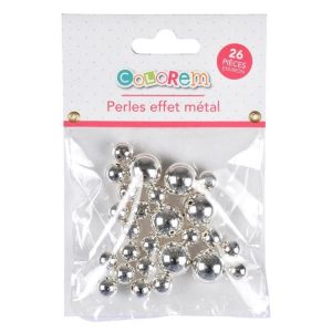 Paris Prix Lot De 26 Perles Rondes Effet Métal 1-1,5cm Argent 6