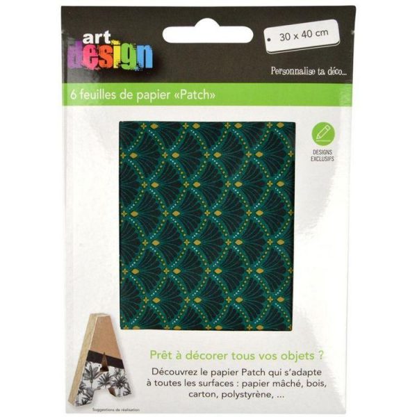 Paris Prix Lot De 6 Feuilles De Papier Patch Floral Damask 30x40cm Vert 3