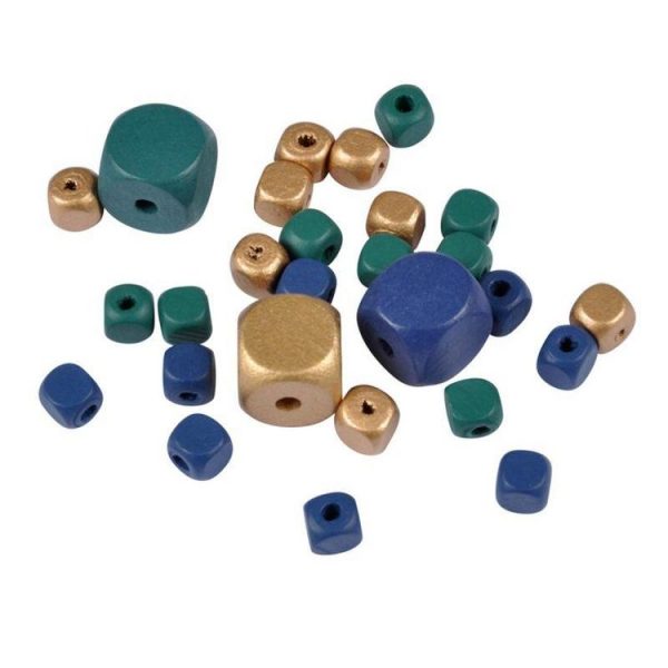 Paris Prix Lot De 27 Perles En Bois Cube 1-2cm Bleu Paon 1