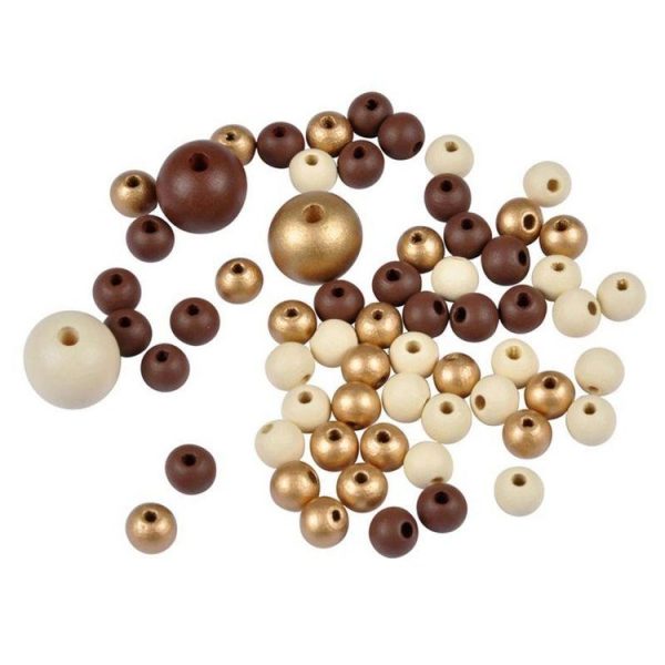 Paris Prix Lot De 63 Perles Rondes Bois 1-2cm Beige & Or 1