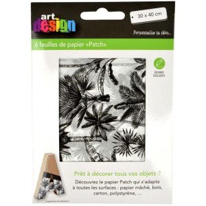 Paris Prix Lot De 6 Feuilles De Papier Patch Palmeraie 30x40cm Gris 6