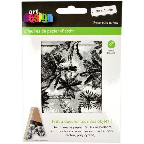 Paris Prix Lot De 6 Feuilles De Papier Patch Palmeraie 30x40cm Gris 3