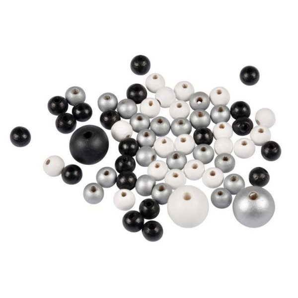 Paris Prix Lot De 63 Perles Rondes Bois 1-2cm Argent & Noir 1