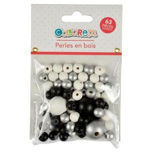 Paris Prix Lot De 63 Perles Rondes Bois 1-2cm Argent & Noir 6