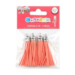 Paris Prix Lot De 4 Pompons Pour Bijoux Bracelet 6cm Corail 6