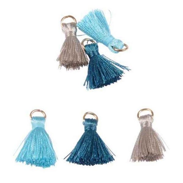 Paris Prix Lot De 6 Mini Pompons Bijoux 1cm Bleu & Gris 1