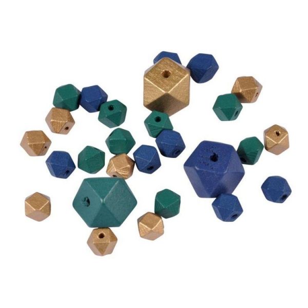 Paris Prix Lot De 27 Perles En Bois Diamant 1-2cm Bleu Paon 1