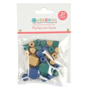 Paris Prix Lot De 27 Perles En Bois Diamant 1-2cm Bleu Paon 6