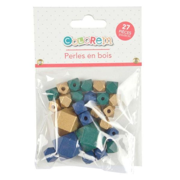 Paris Prix Lot De 27 Perles En Bois Diamant 1-2cm Bleu Paon 3