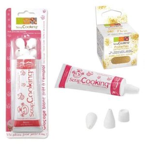 SCRAPCOOKING Stylo Glaçage Blanc + Paillettes Dorées 6