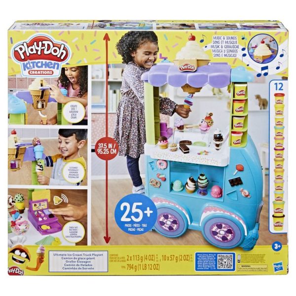 HASBRO Play-Doh Camion De Glace Géant, 27 Accessoires Et 12 Pots De Pâte à Modeler, Sons Réalistes 1