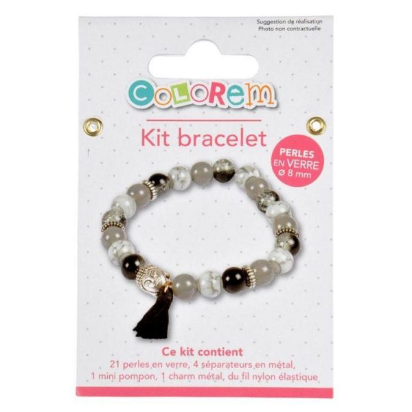 Paris Prix Kit Bracelet 21 Perles Verres 0,8cm Gris & Noir 3