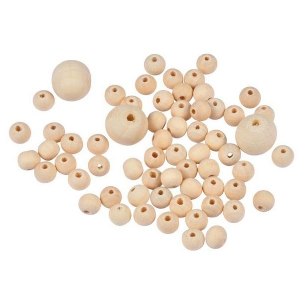 Paris Prix Lot De 63 Perles Rondes Bois 1-2cm Naturel 1